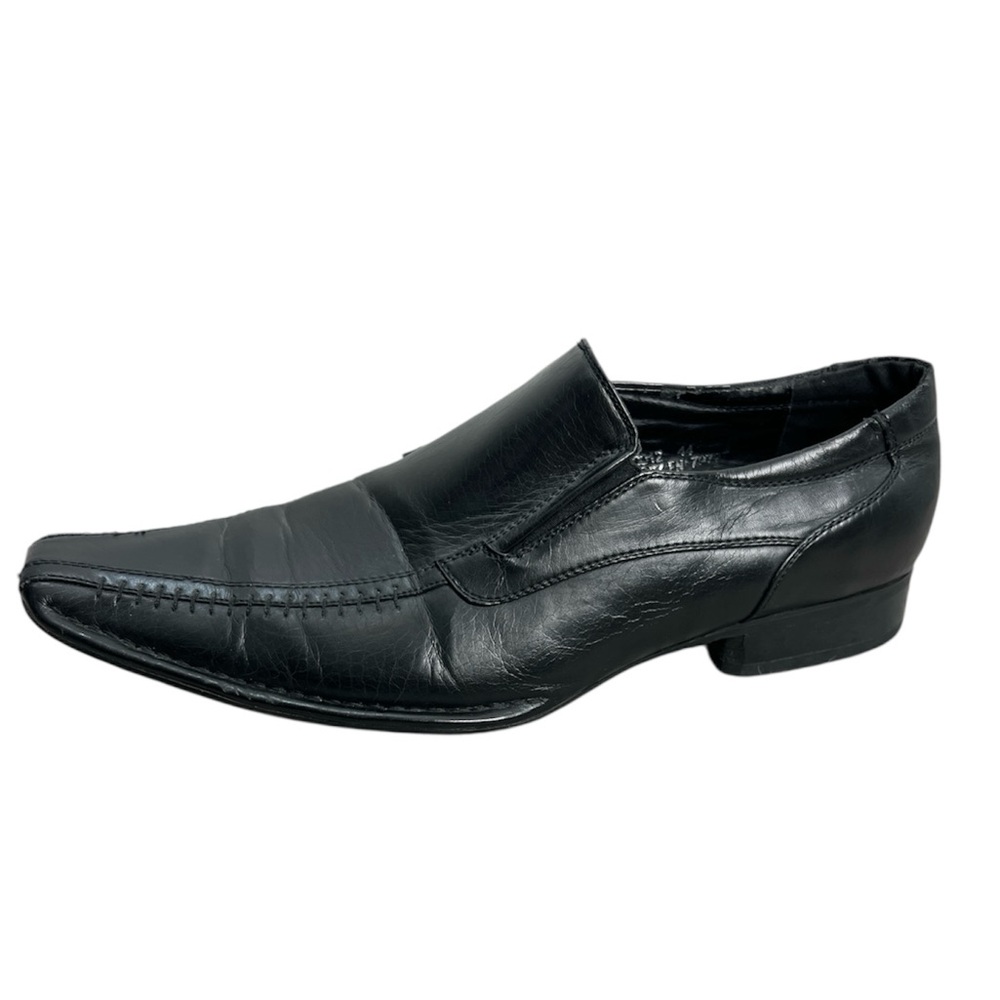 Stockhomme black hand made square apron toe business casual loafers 44